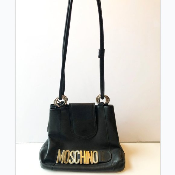 MOSCHINO VINTAGE BLACK LEATHER SHOULDER BAG - Picture 9 of 9